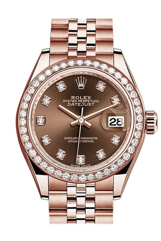 Rolex Datejust 28 Chocolate Diamond Dial Diamond Bezel Rose Gold Jubilee Ladies Watch 279135RBR 279135 NP