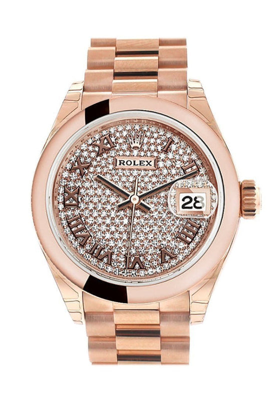 Rolex Datejust 28 Chocolate Dial Rose Gold Jubilee Ladies Watch 279165 NP