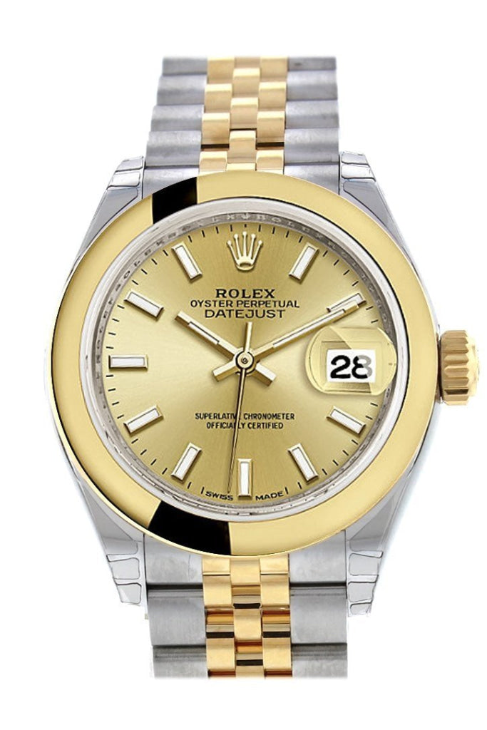 Rolex Datejust 28 Champagne Dial Yellow Gold Two Tone Jubilee Ladies Watch 279163