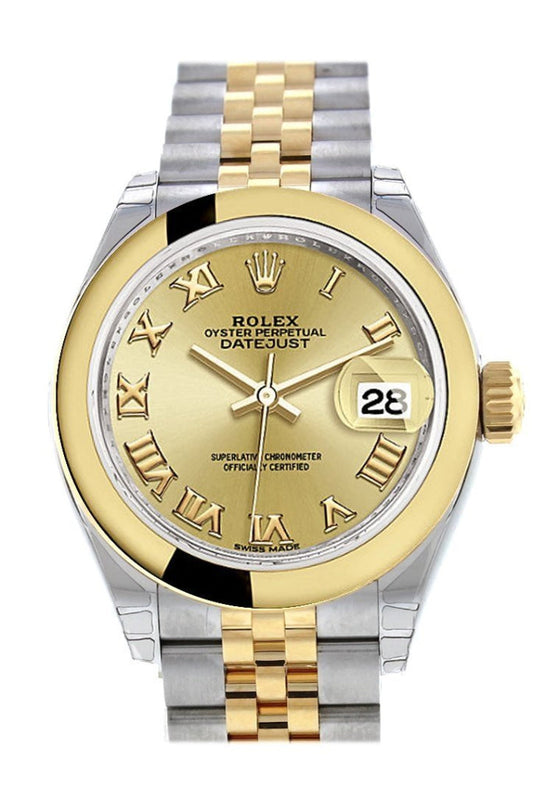 Rolex Datejust 28 Champagne Roman Dial Yellow Gold Two Tone Jubilee Ladies Watch 279163