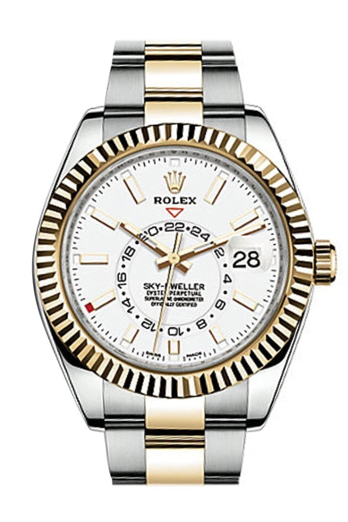 Rolex Sky Dweller White Dial 18K Yellow Gold Bezel Two Tone Oyster Men's Watch 326933
