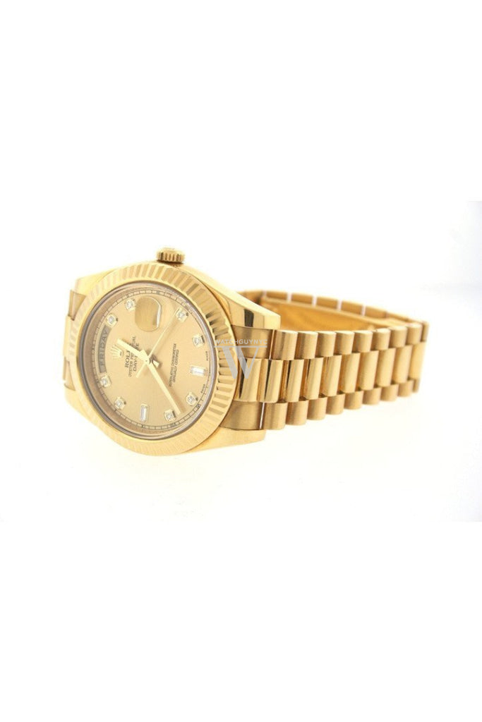 Rolex DAY-DATE II 41 Champagne Diamond Dial 18K Yellow Gold Men's Watch 218238