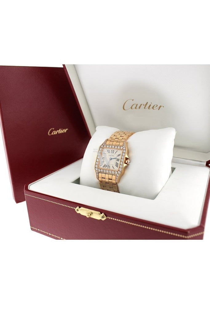 Cartier Santos Demoiselle 18kt Rose Gold Diamond Large Ladies Watch WF9007Z8  Pre-Owend