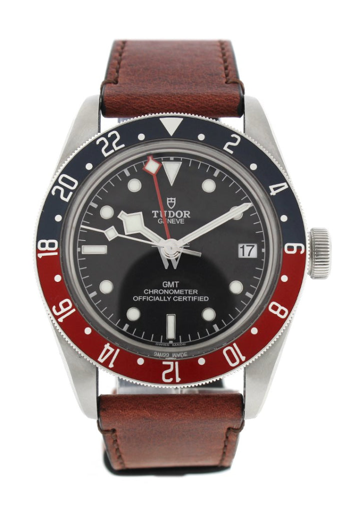 Tudor Black Bay Automatic Black Dial Men's GMT Brown Leather Watch 79830RB