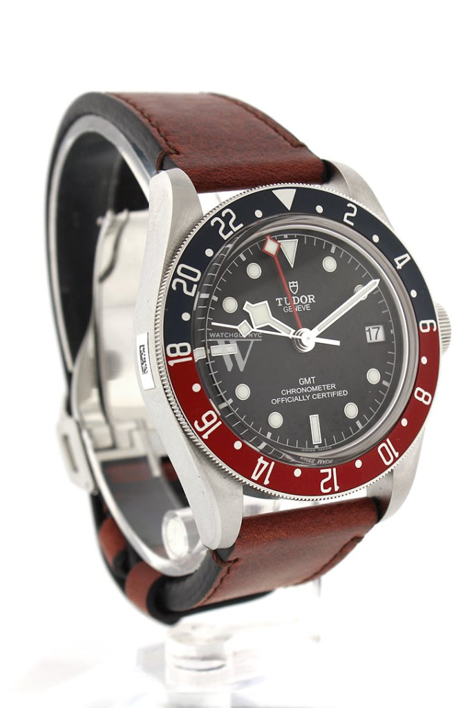 Tudor Black Bay Automatic Black Dial Men's GMT Brown Leather Watch 79830RB