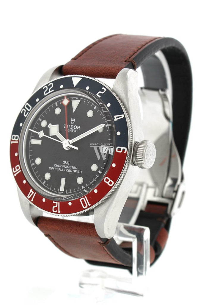 Tudor Black Bay Automatic Black Dial Men's GMT Brown Leather Watch 79830RB