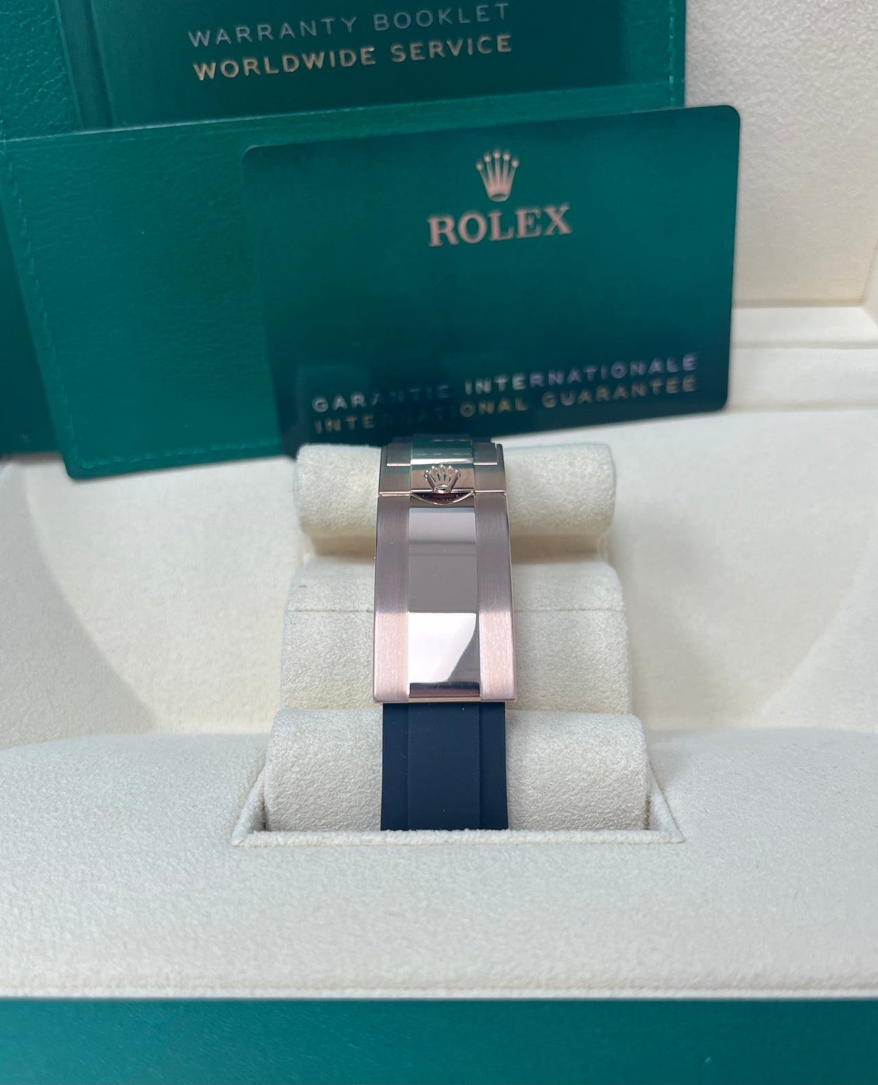 Rolex Yacht-Master 40mm 126655 Men’s Watch with factory diamond dial, 18k Everose gold case, matte black ceramic bezel, Oysterflex rubber strap, sapphire crystal, and Rolex Caliber 3235 movement—never worn, authentic with Rolex box and warranty card. Available at Global Sky Diamonds, 44 W 47th St Booth GF-10, NYC Diamond District. Shop globalskydiamond.com.