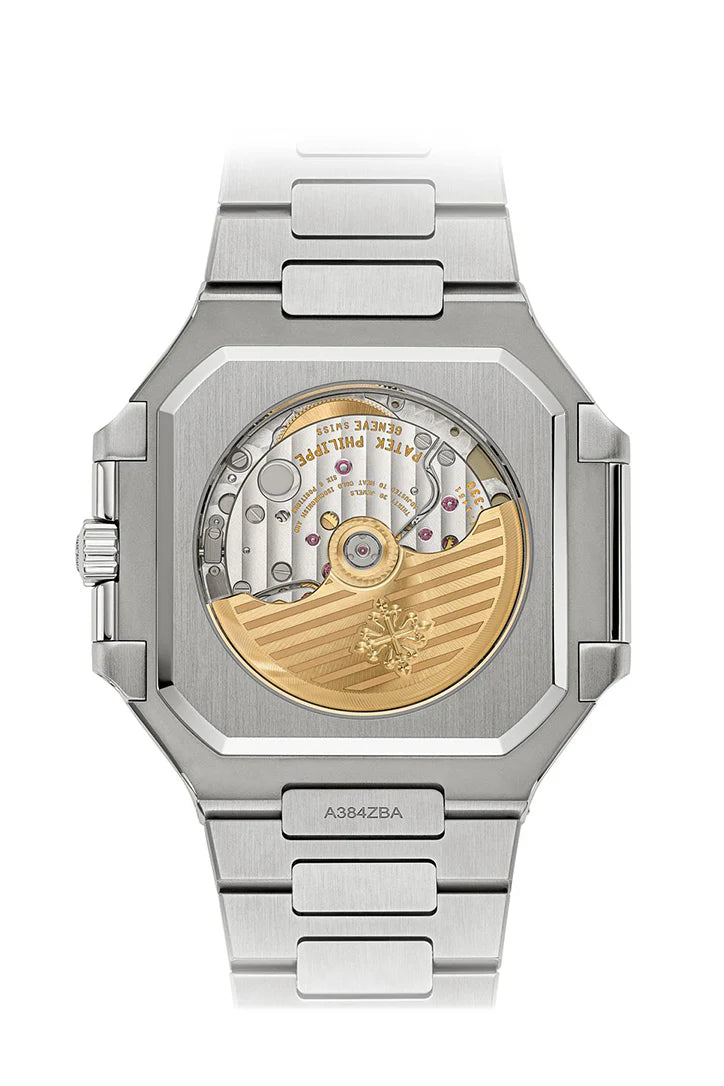 Patek Philippe 5821/1A Cubitus on velvet tray with olive green dial and stainless steel finish – Shop at Global Sky Diamonds NYC | GlobalSkyDiamond.com