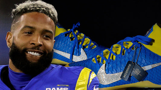Odell Beckham Jr. wearing a Richard Mille RM 11-03 watch and custom diamond cleats during an NFL game, showing the rise of luxury jewelry in pro sports.