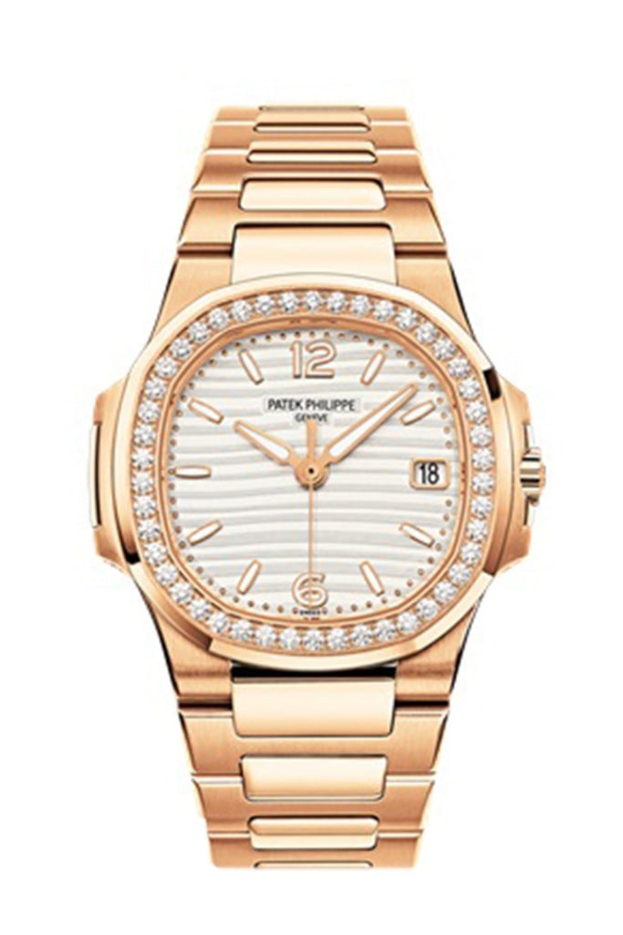 Patek Philippe Nautilus 18kt Rose Gold White Dial 32mm Diamond Ladies Watch 7010/1R