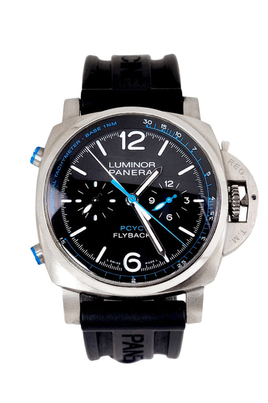 Panerai Panerai Pre-owned Panerai Luminor 1950 PCYC Flyback 44 Black Dial Titanium PAM luxury watch by Global Sky Diamonds, Diamond District NYC, mazalito