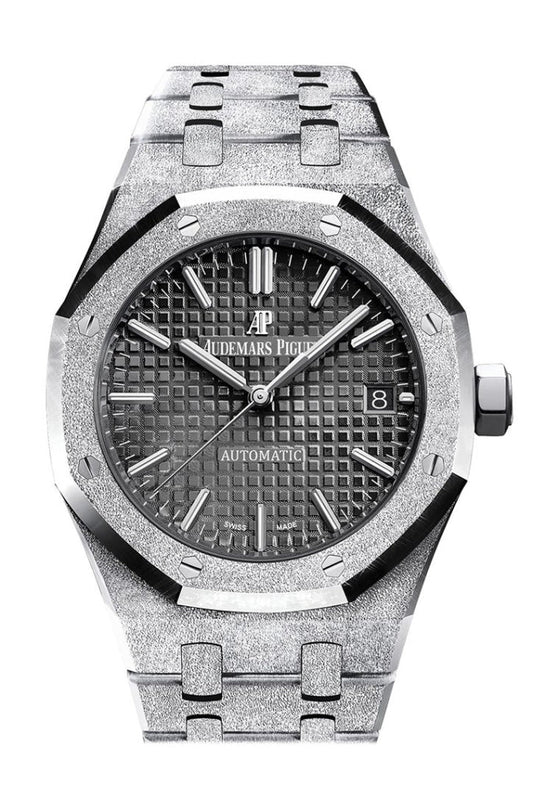 Audemars Piguet Royal Oak 37mm Frosted Gold Black Dial Ladies 18k White Gold Watch 15454BC.GG.1259BC.03