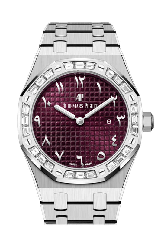 Audemars Piguet Royal Oak 34 Purple Dial White Gold Diamond Baguette Bezel 67656BC.ZZ.1261BC.01