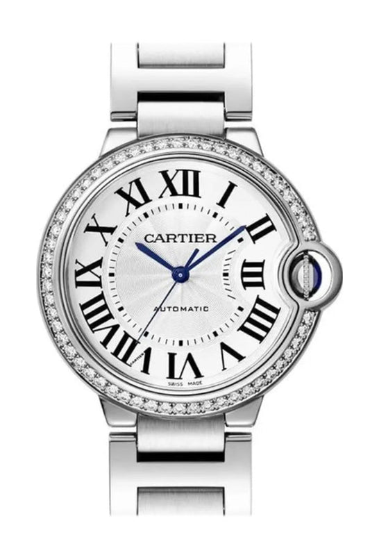 Cartier Ballon Bleu De Cartier 36mm Diamond Bezel Silver Dial	W4BB0024