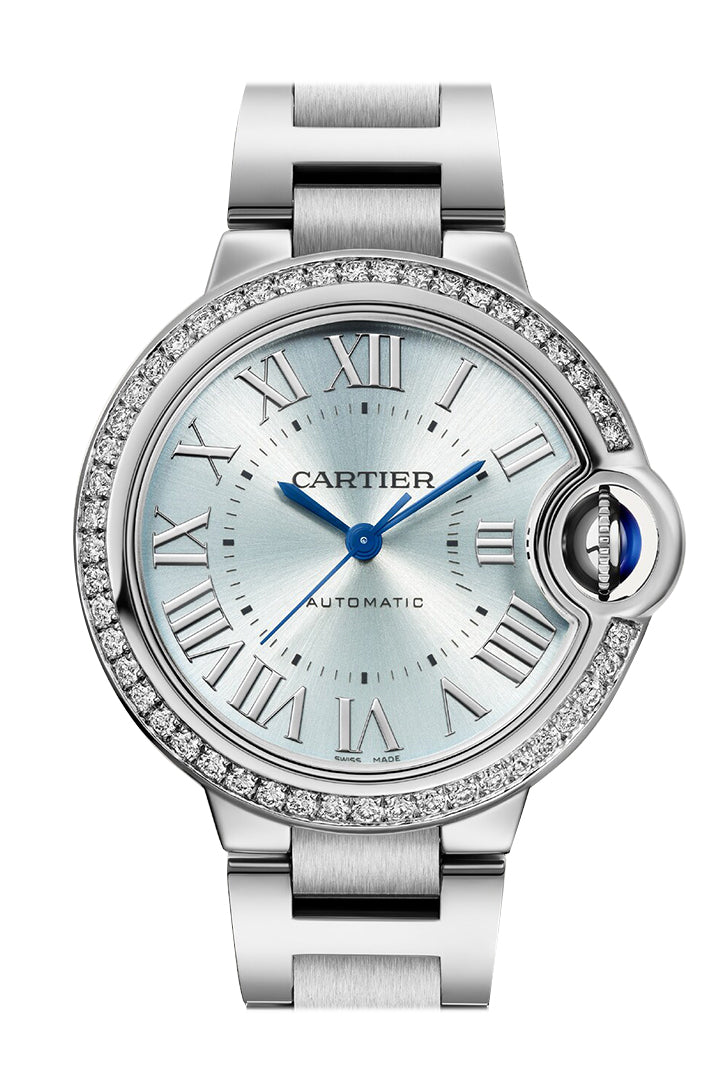 Cartier Ballon Bleu de Cartier Watch - 33 mm Steel Case Diamond Bezel - Blue Silvered  Dial - W4BB0028