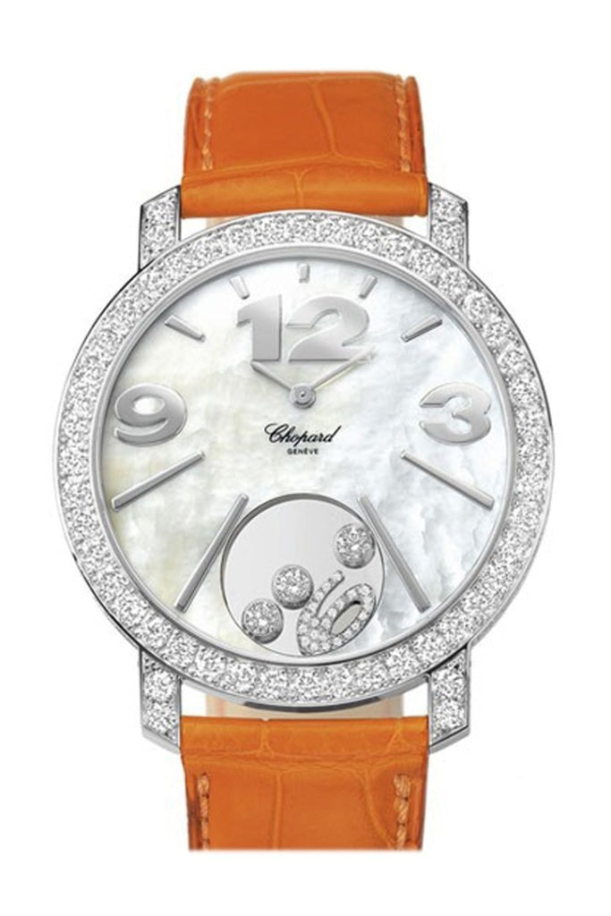 Chopard Happy Diamonds Mother of Pearl Dial 18kt White Gold Diamond Leather Ladies Watch 207450-1005
