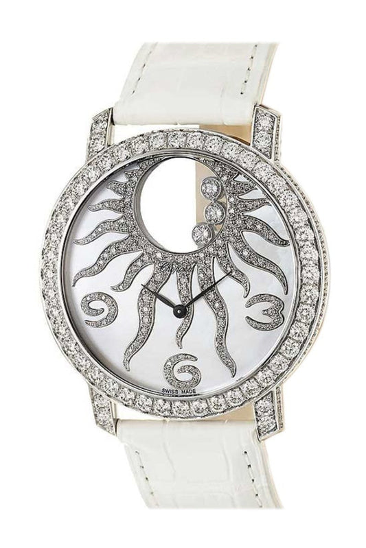 Chopard Happy Sun in White Gold with Diamond Bezel on White Alligator Leather Strap with MOP Dial 207470-1002
