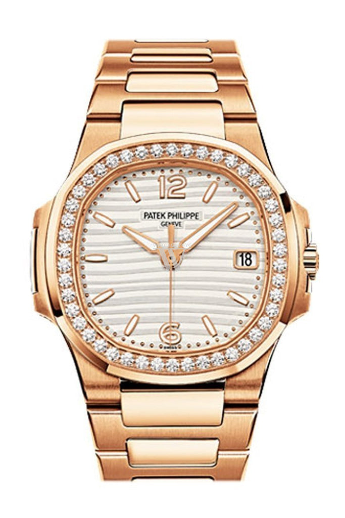 Patek Philippe Nautilus 18kt Rose Gold White Dial 32mm Diamond Ladies Watch 7010/1R