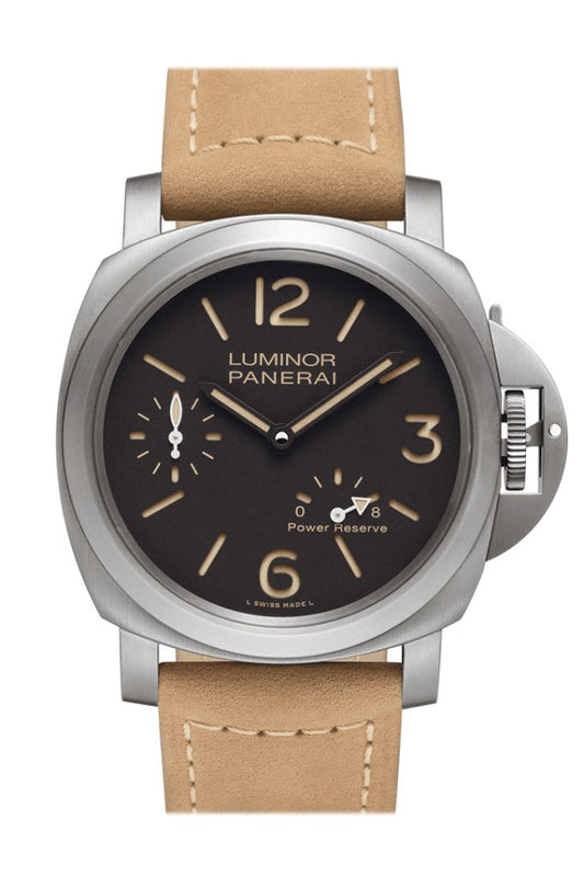 Panerai Panerai Panerai Luminor 8 Day Beige Leather Black Dial Watch PAM00797  New York luxury watch by Global Sky Diamonds, Diamond District NYC, mazalito