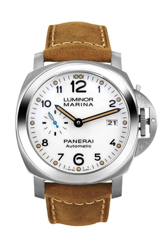 Panerai Panerai Panerai Luminor 3 Day Brown Leather White Dial Watch PAM01499  New York luxury watch by Global Sky Diamonds, Diamond District NYC, mazalito