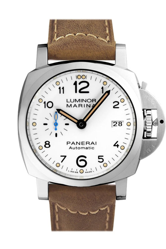 Panerai Panerai Panerai Luminor 3 Day Brown Leather White Dial Watch PAM01523  New York luxury watch by Global Sky Diamonds, Diamond District NYC, mazalito