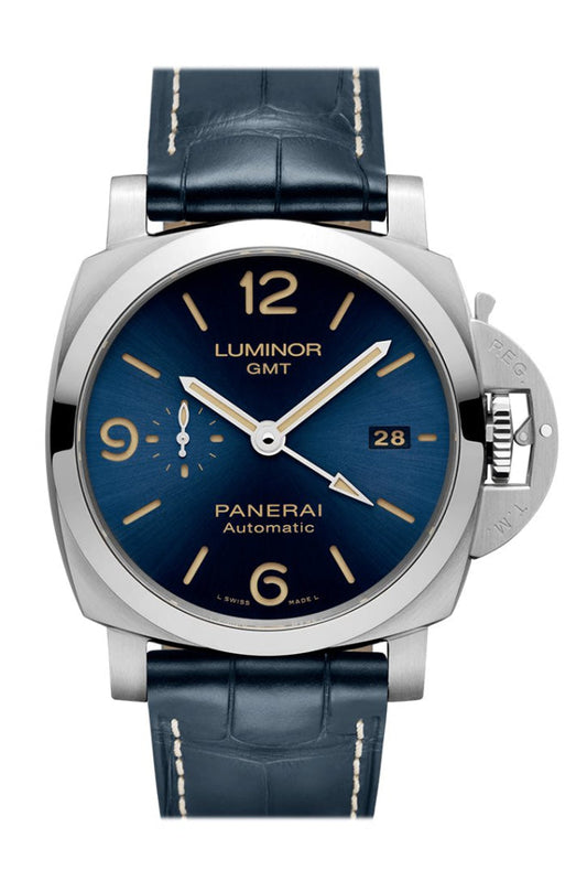 Panerai Panerai PANERAI Luminor 1950 3 Days GMT Automatic Acciaio Blue PAM01033  New York luxury watch by Global Sky Diamonds, Diamond District NYC, mazalito