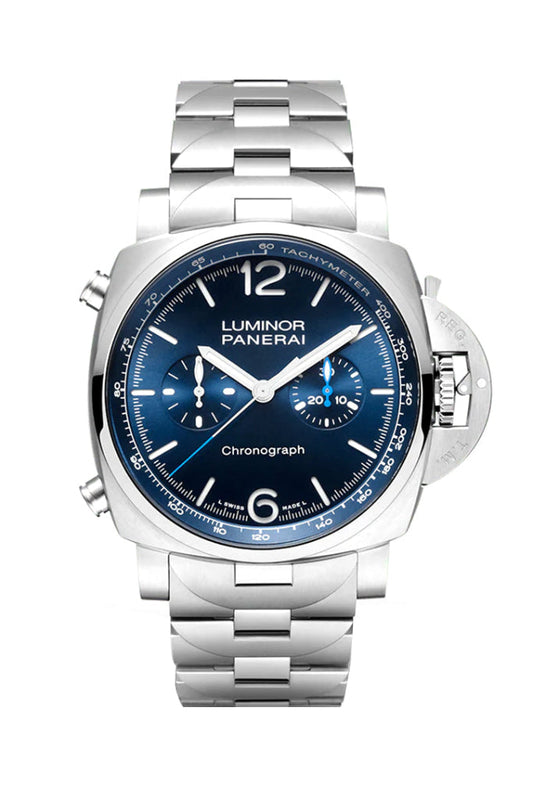 Panerai Panerai Panerai Luminor Chrono Blue Dial PAM01110 luxury watch by Global Sky Diamonds, Diamond District NYC, mazalito
