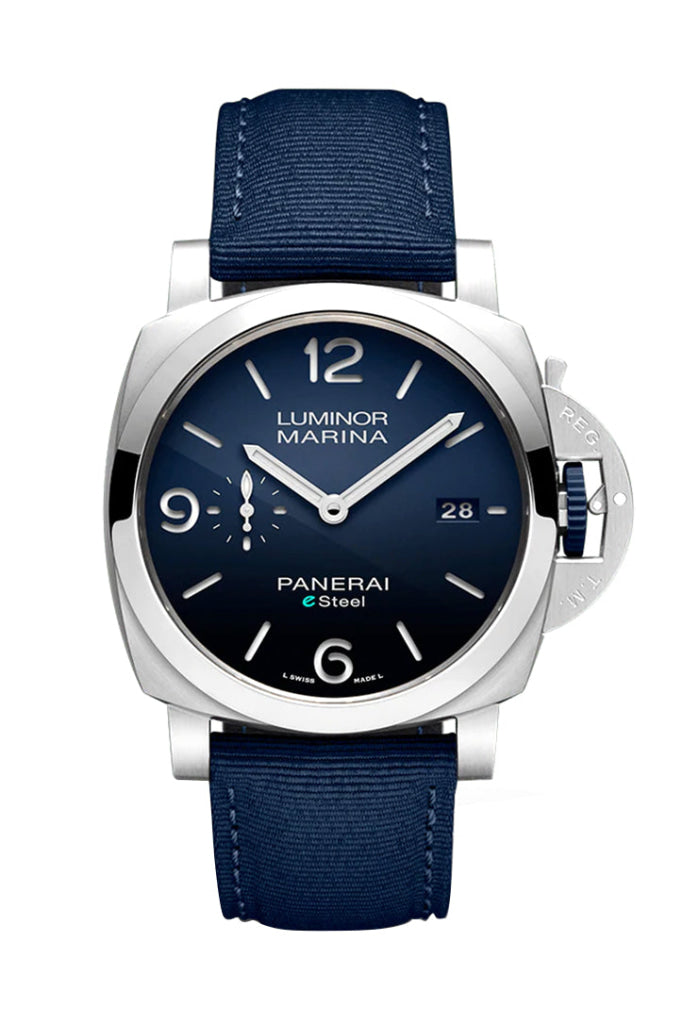 Panerai Panerai Panerai Luminor Marina Esteel Blue Dial PAM01157 luxury watch by Global Sky Diamonds, Diamond District NYC, mazalito