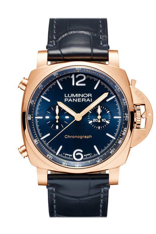 Panerai Panerai Panerai Luminor Chrono 44 Blue Dial Watch PAM01111 luxury watch by Global Sky Diamonds, Diamond District NYC, mazalito