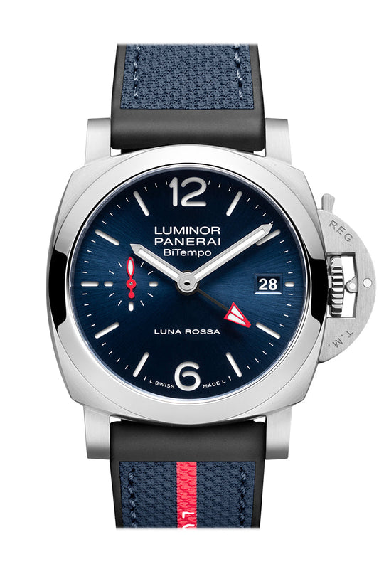 Panerai Panerai Panerai Luminor Quaranta Steel BiTempo Luna Rossa 40 Blue Dial PAM0140 luxury watch by Global Sky Diamonds, Diamond District NYC, mazalito