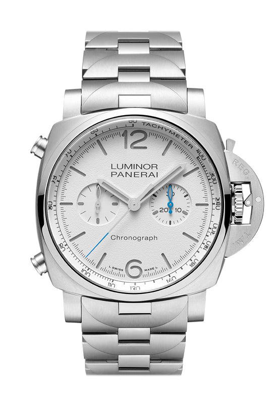Panerai Panerai Panerai Luminor Chrono 44 Silver Dial Watch PAM01548 luxury watch by Global Sky Diamonds, Diamond District NYC, mazalito