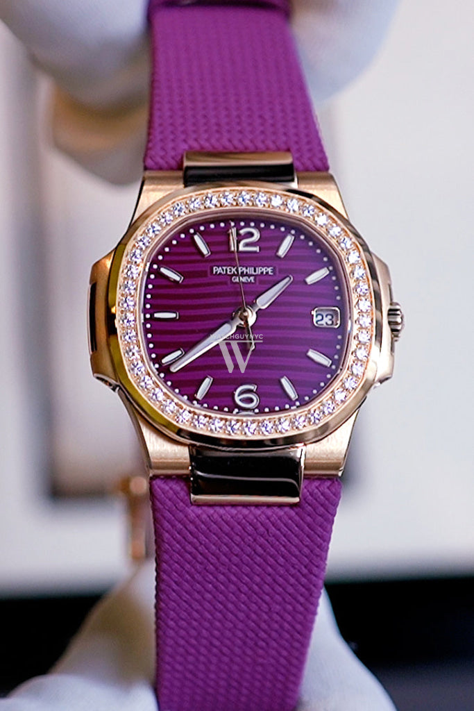 Patek Philippe Nautilus Diamonds Purple Dial Rose Gold Ladies Watch 7010R-013