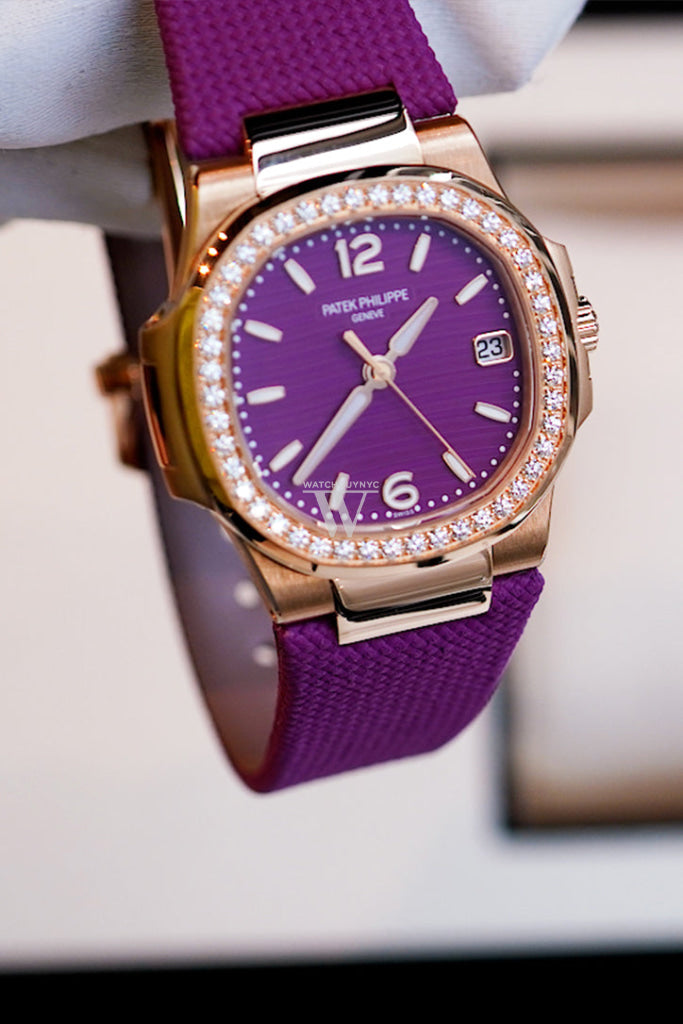 Patek Philippe Nautilus Diamonds Purple Dial Rose Gold Ladies Watch 7010R-013