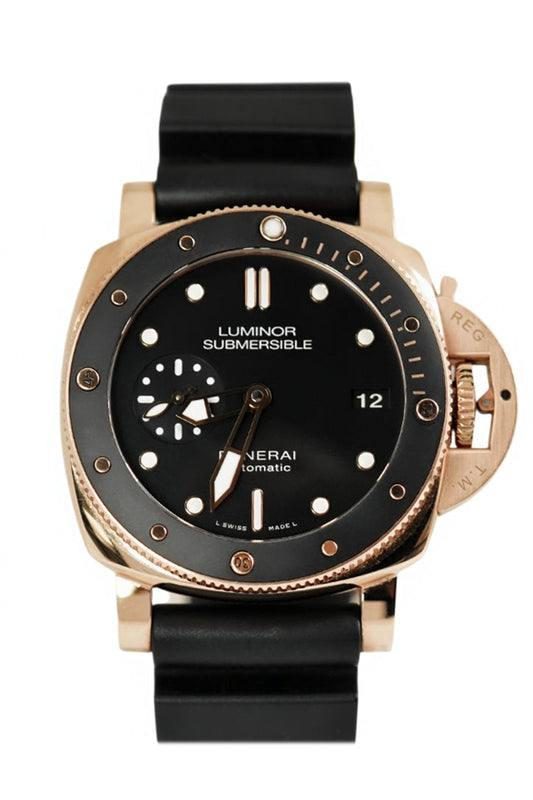 Panerai Panerai Pre-owned Panerai Luminor Submersible 42mm Black Dial Rose Gold PAM009 luxury watch by Global Sky Diamonds, Diamond District NYC, mazalito