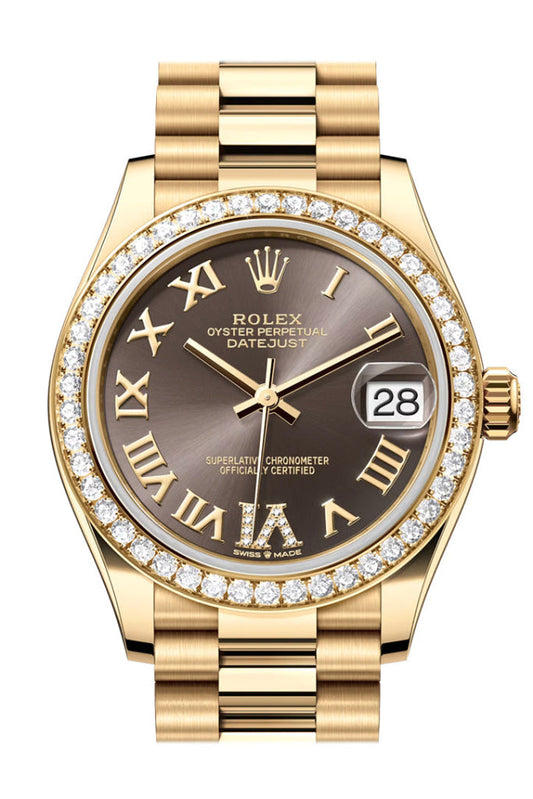 Rolex Datejust 31 Dark Grey Roman Diamond Dial Diamond Bezel Yellow Gold Ladies Watch 278288RBR 278288RBR-0026