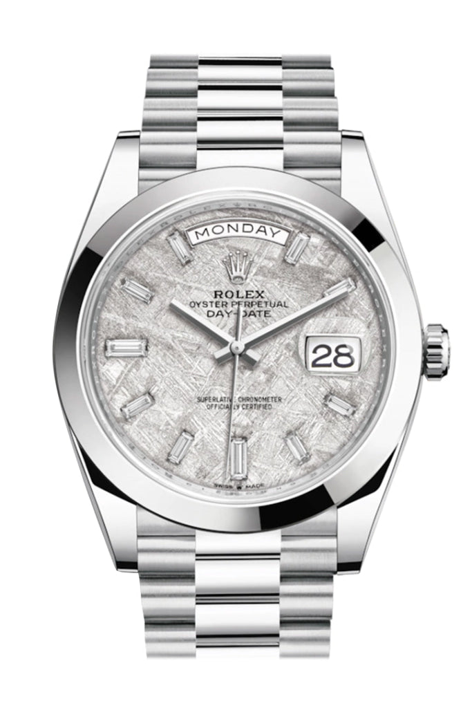 Rolex Day-Date 40 Meteorite Baguette Diamond Dial Dial Dome Bezel Platinum President Automatic Men's Watch 228206 DC