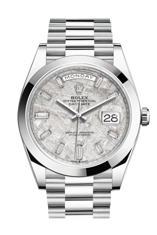 Rolex Day-Date 40 Meteorite Baguette Diamond Dial Dial Dome Bezel Platinum President Automatic Men's Watch 228206 DC