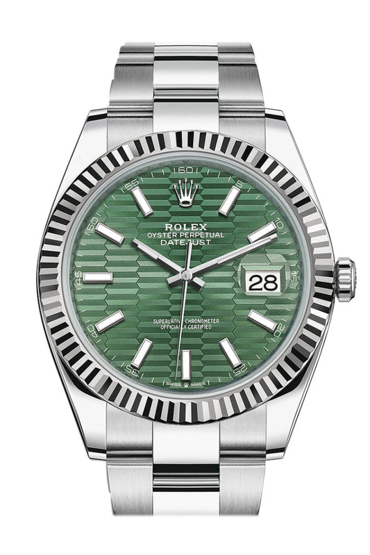 Rolex Datejust 41 Green Fluted Dial White Gold Oyster Men's Watch 126334 126334-0029