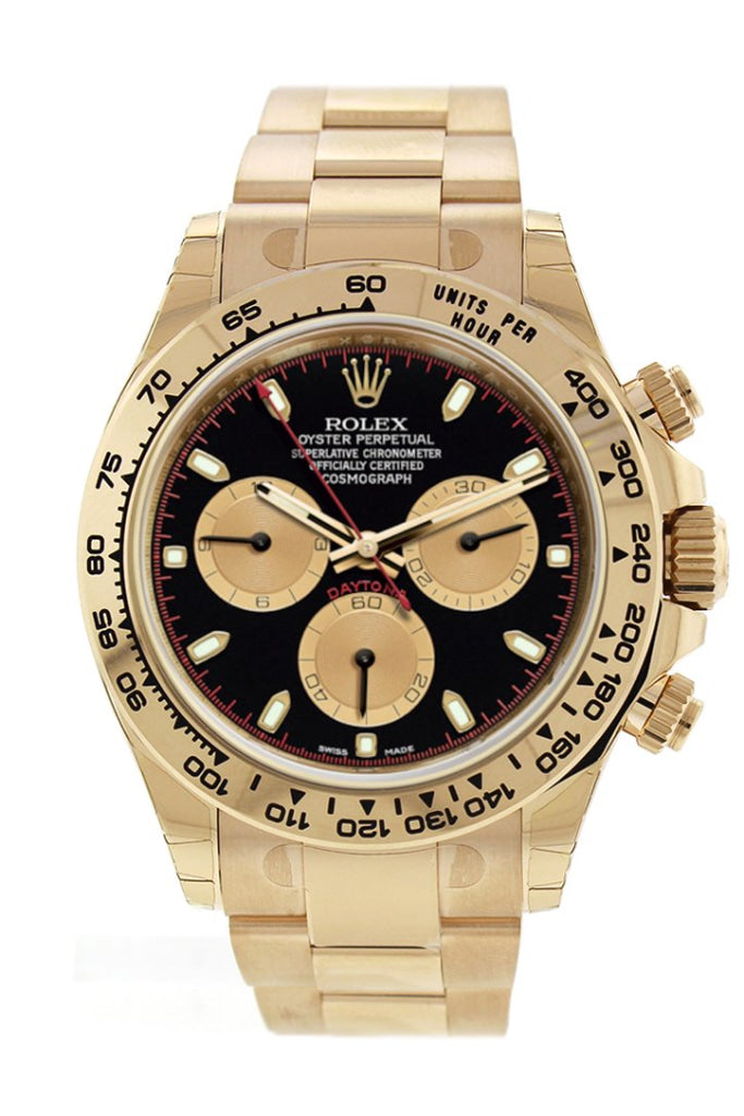 Rolex Cosmograph Daytona Black and Champagne Dial Men's 18kt Yellow Gold Oyster Watch 116508