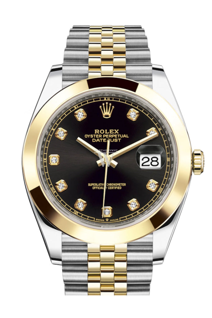 Rolex Datejust 41 Black Diamond Dial Steel and 18K Yellow Gold Jubilee Men's Watch 126303