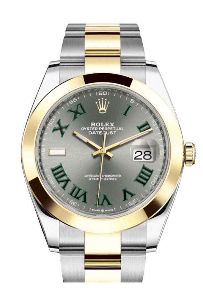 Rolex Datejust 41 Slate Wimbledon Roman Dial 18k Yellow Gold Mens Watch 126303
