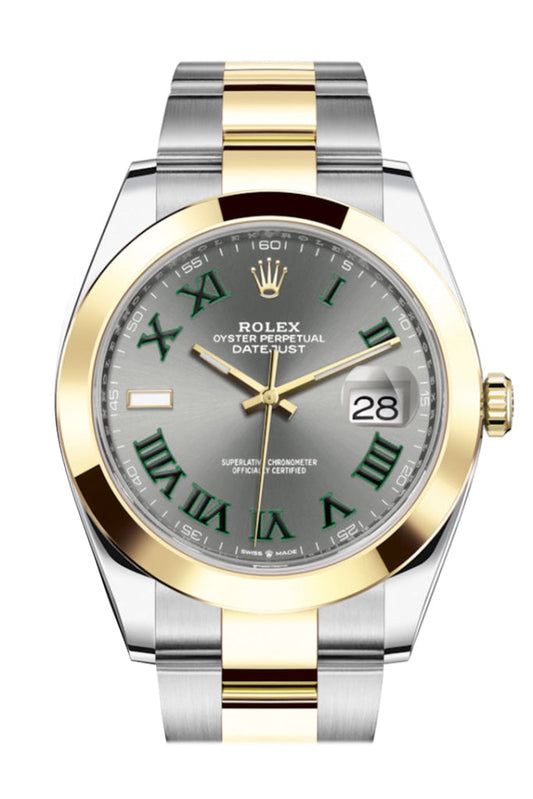 Rolex Datejust 41 Slate Wimbledon Roman Dial 18k Yellow Gold Mens Watch 126303