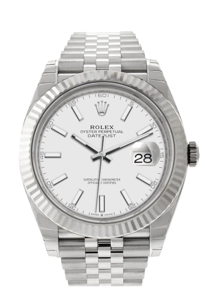 Rolex Datejust 41 White Dial White Gold Fluted Bezel Jubilee Mens Watch 126334