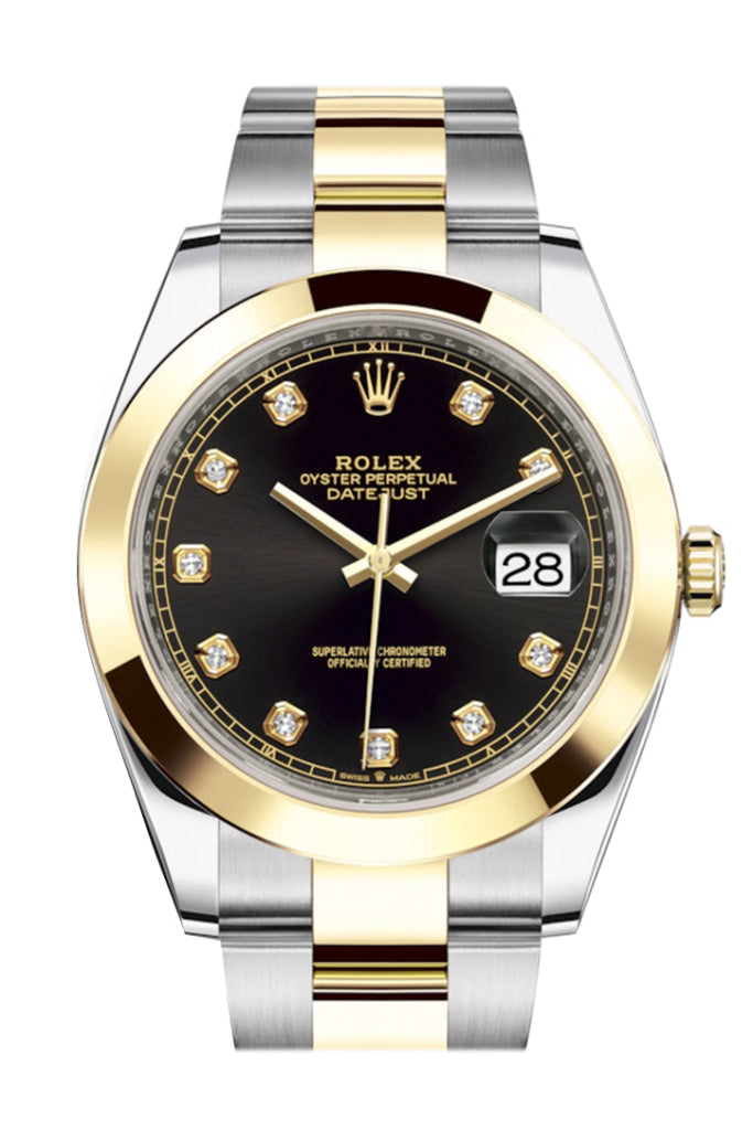 Rolex Datejust 41 Black Diamond Dial Steel and 18K Yellow Gold Oyster Men's Watch 126303