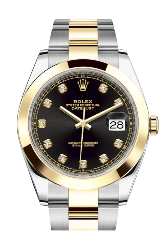 Rolex Datejust 41 Black Diamond Dial Steel and 18K Yellow Gold Oyster Men's Watch 126303