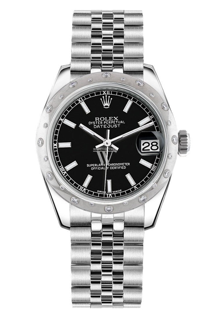 Rolex Datejust 31 Black Dial Dome set with Diamonds Bezel Jubilee Ladies Watch 178344 Pre-owned
