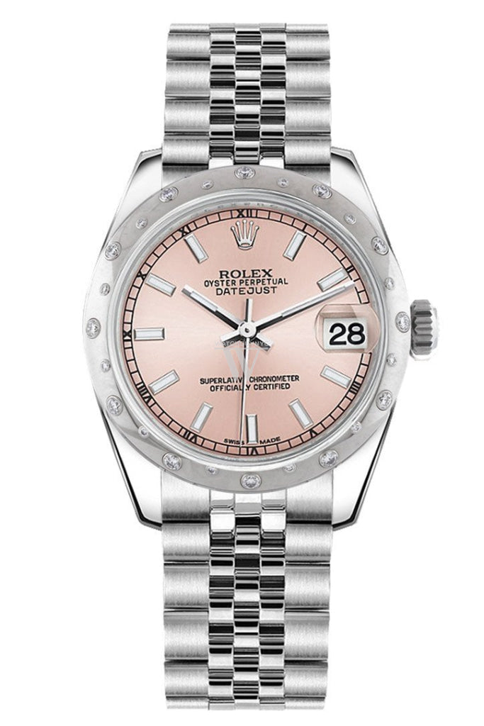 Rolex Datejust 31 Pink Dial Dome set with Diamonds Bezel Jubilee Ladies Watch 178344 Pre-owned