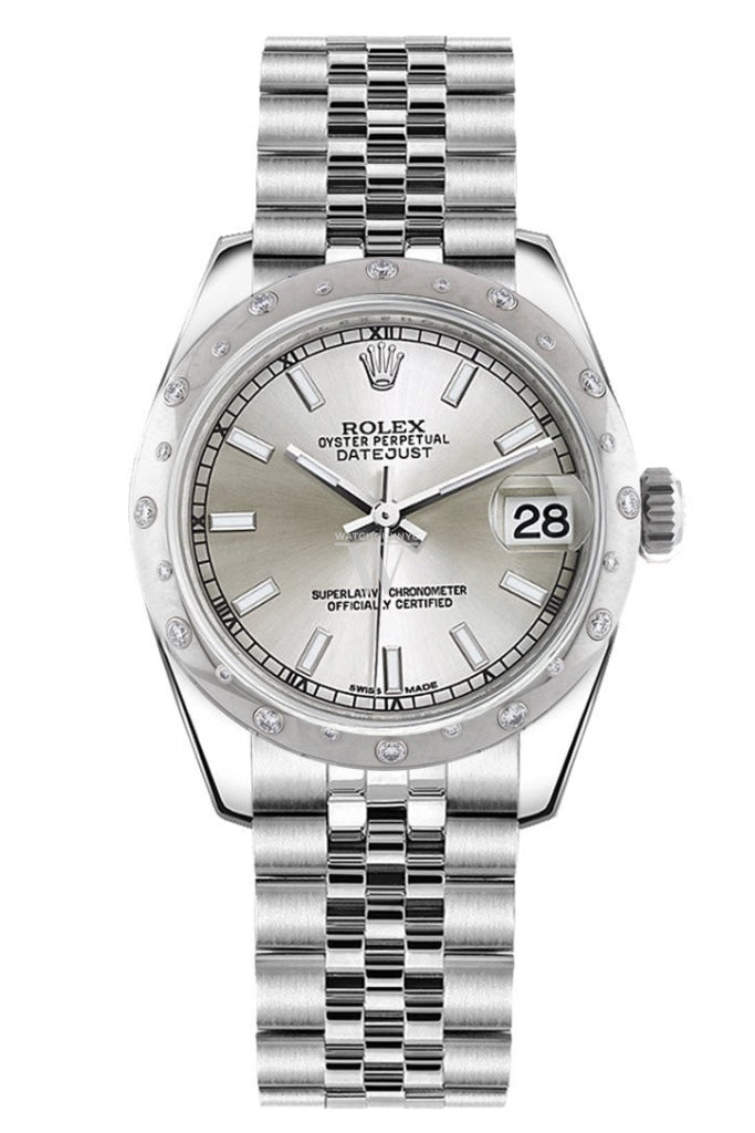 Rolex Datejust 31 Silver Dial Dome set with Diamonds Bezel Jubilee Ladies Watch 178344 Pre-owned