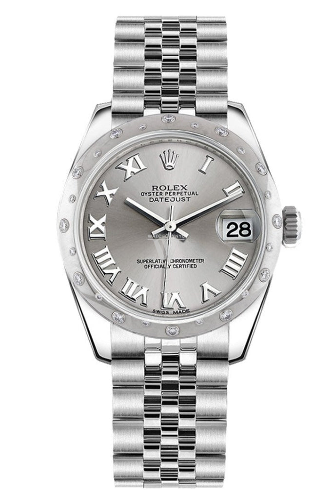 Rolex Datejust 31 Silver Roman Dial Dome set with Diamonds Bezel Jubilee Ladies Watch 178344 Pre-owned