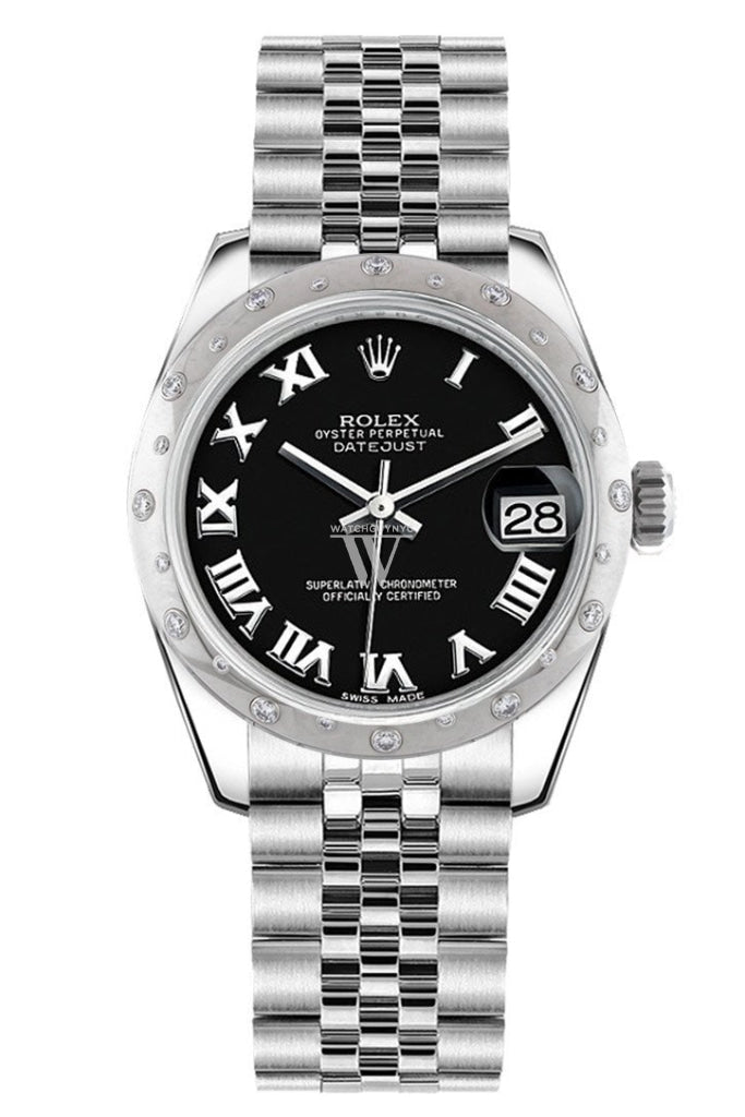 Rolex Datejust 31 Black Roman Dial Dome set with Diamonds Bezel Jubilee Ladies Watch 178344 Pre-owned